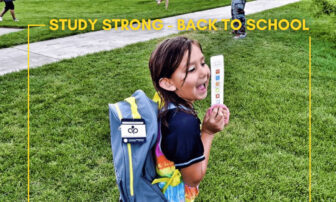 Native American child with a backpack in the 'Study Strong' back-to-school initiative.