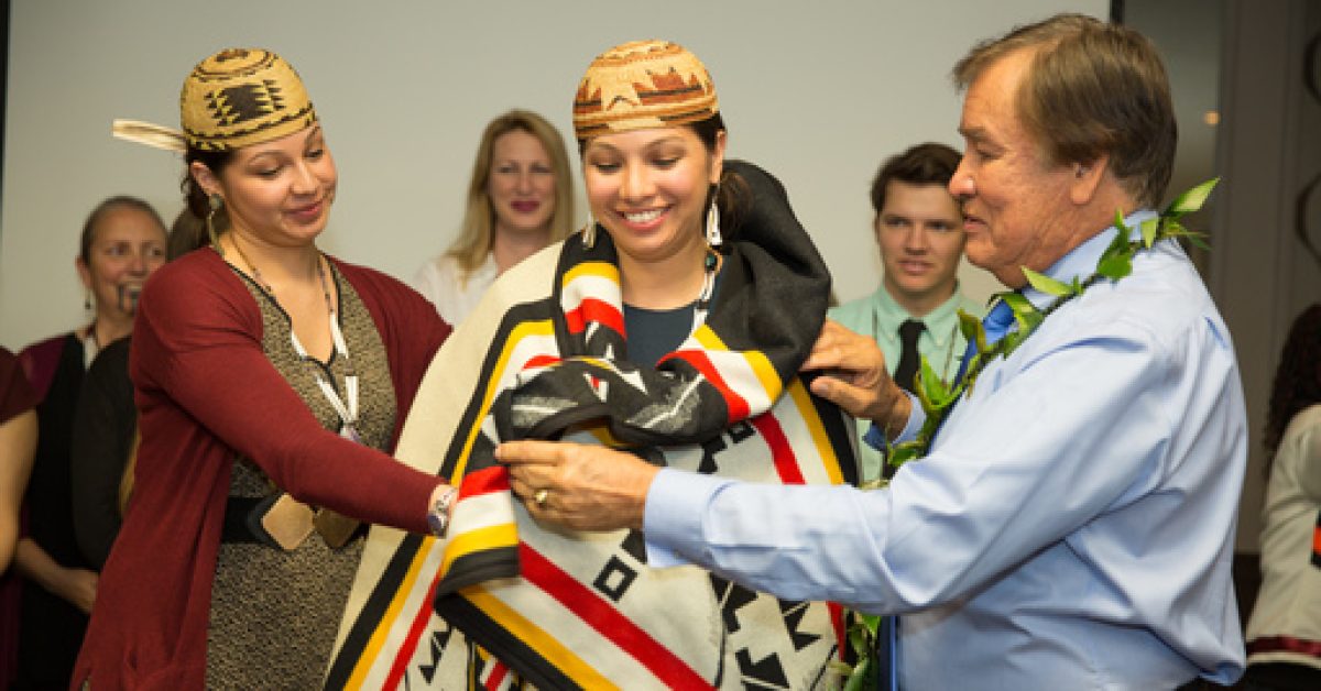 Dr. Sara Chase Merrick, a Running Strong Dreamstarter, recognized for her leadership in Hupa language revitalization and culturally based education.