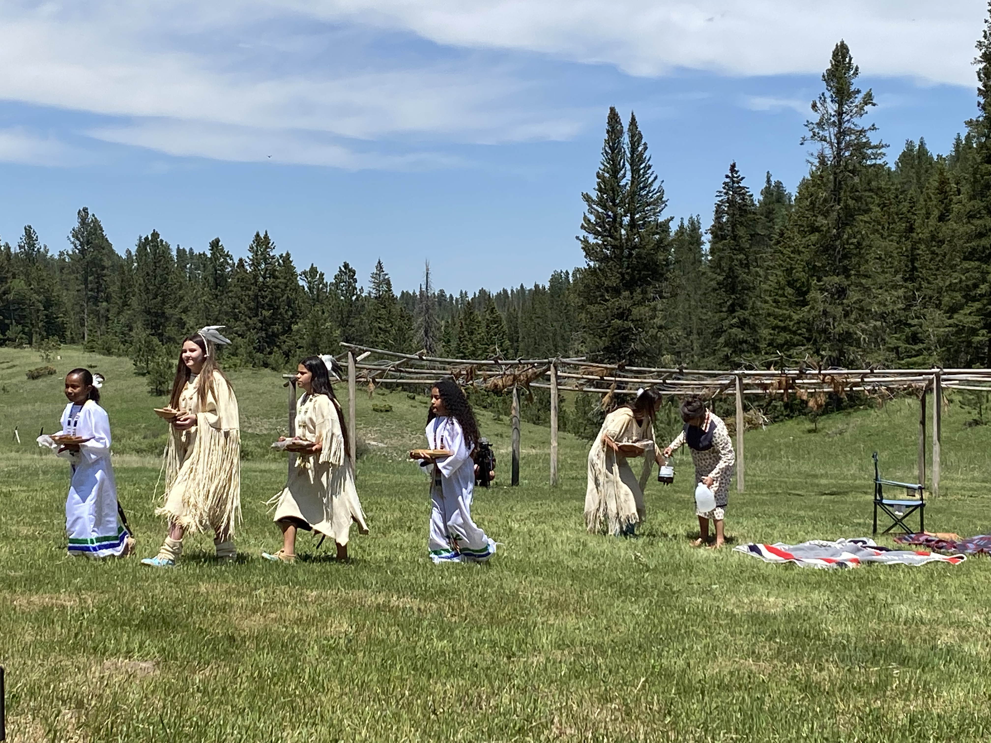 Afraid of Bear American Horse Tiospaye Granddaughers Leaving Ceremonial Grounds