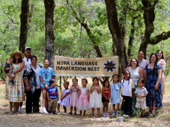 Students and teachers celebrate the end of the Hupa Language Immersion Nest year